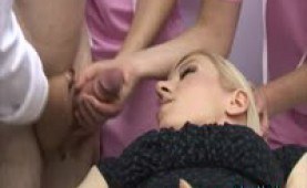 Doctor gets his cock jerked by three nurses